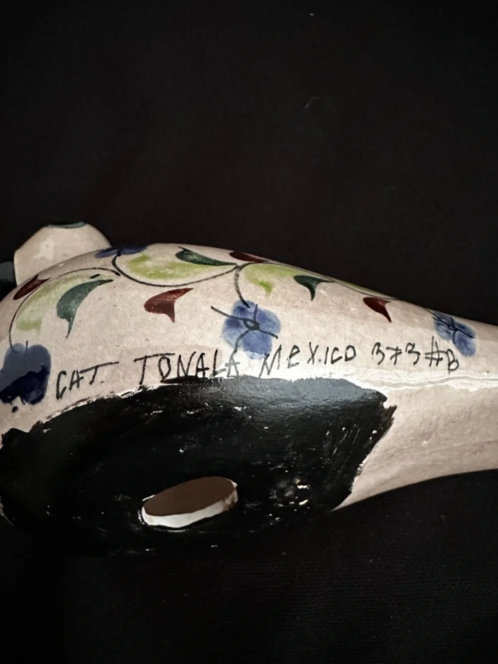 Tonala Hand-Painted Mexican Pottery Bird Figurine in Cream with Floral Accents
